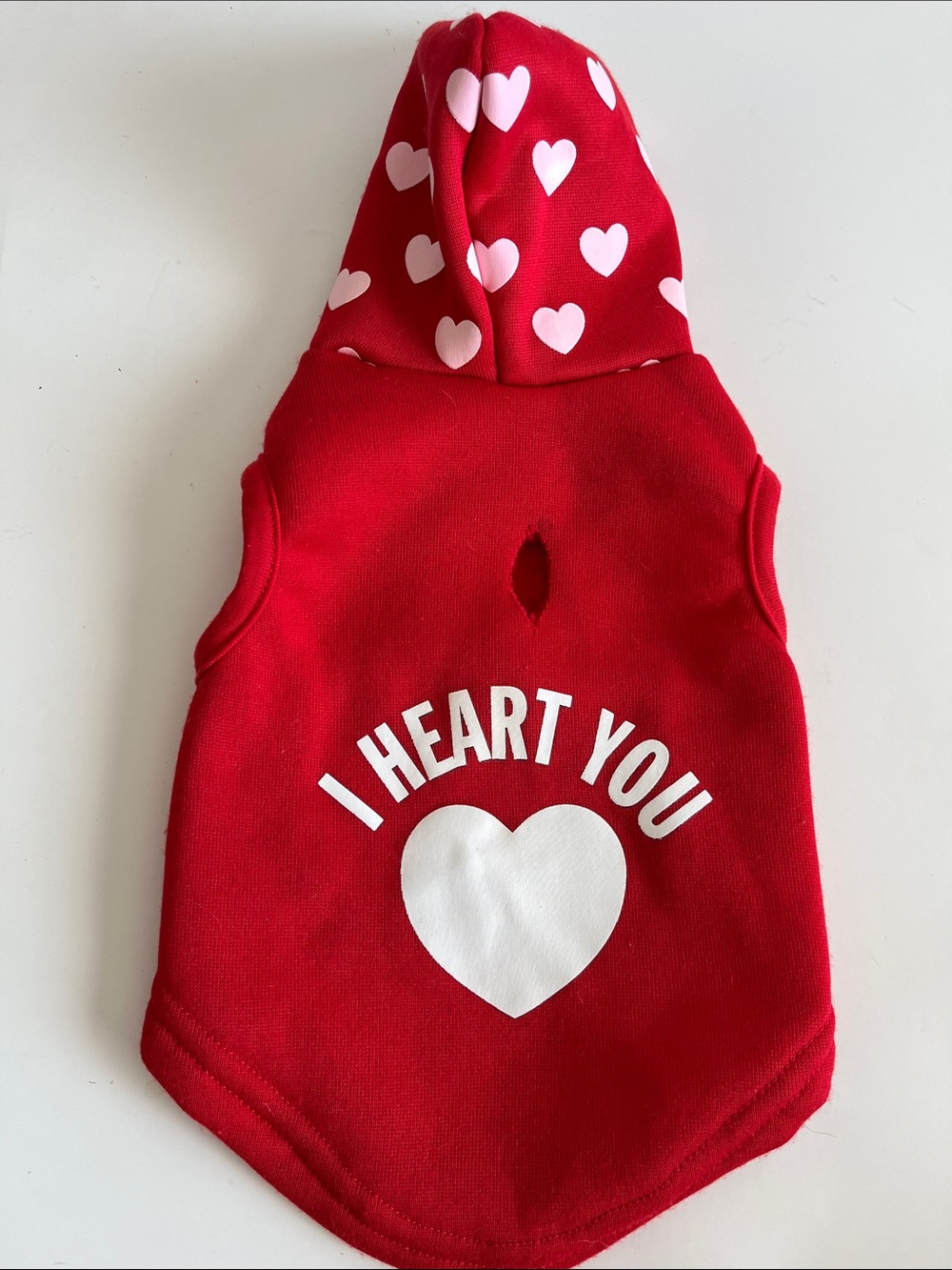 Red 'I Heart You' Dog Hoodie with Heart Print